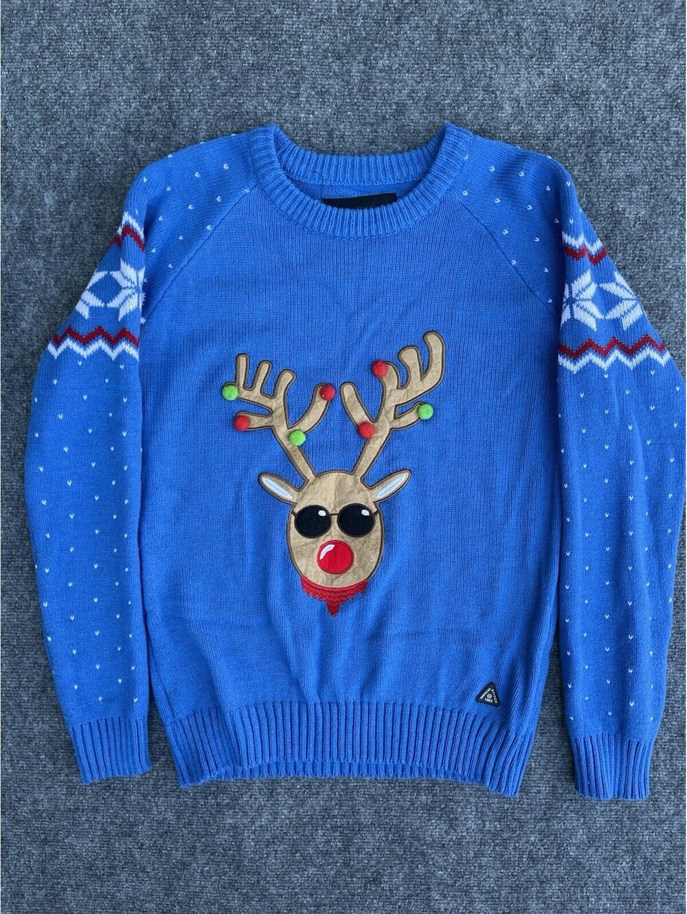 AMERICAN STITCH Reindeer Graphic Blue Women's Sweater Pullover Size L.